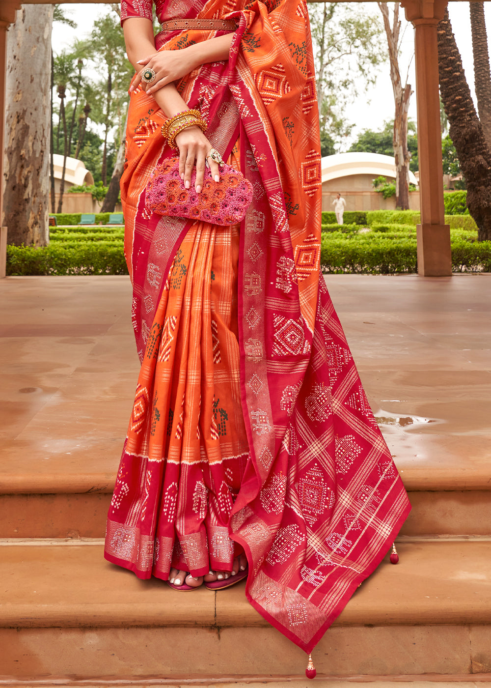 Buy MySilkLove Porsche orange and pink Patola Silk Saree Online