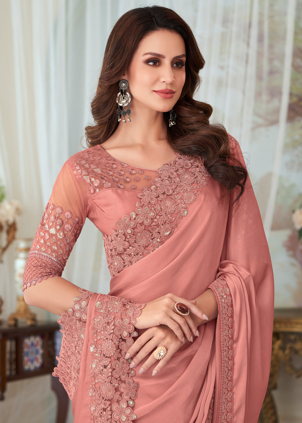 Buy MySilkLove Plum Peach Woven Satin Silk Saree Online