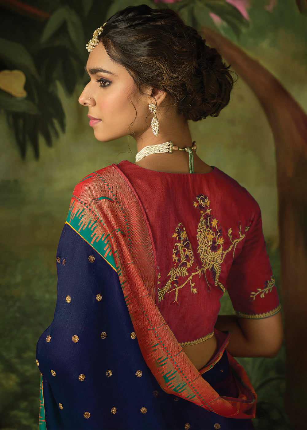 Buy MySilkLove Dark Blue Woven Paithani Silk Saree Online
