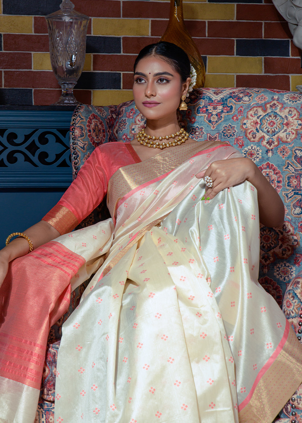 Buy MySilkLove Oyster White Woven Raw Silk Saree Online