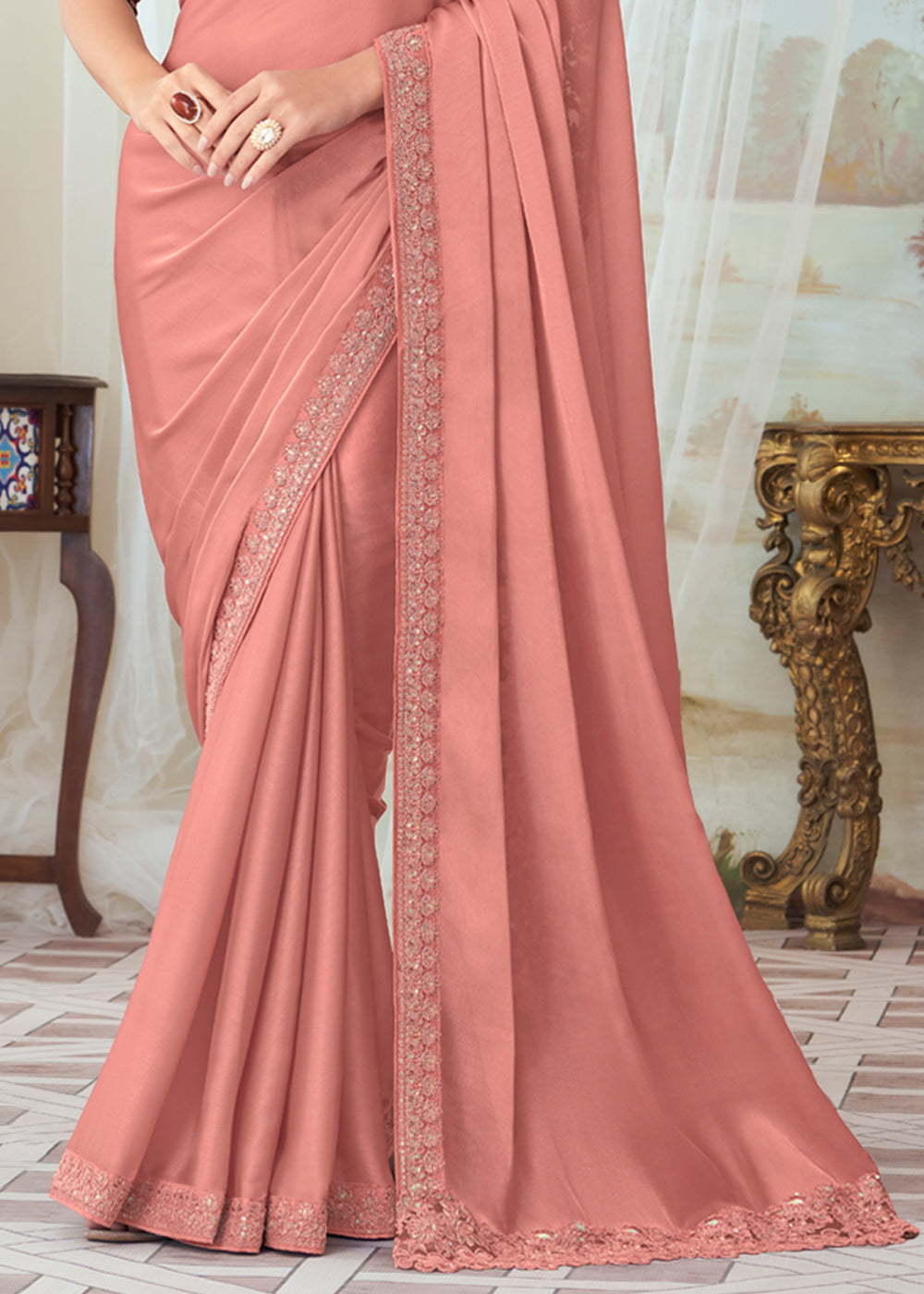 Buy MySilkLove Plum Peach Woven Satin Silk Saree Online