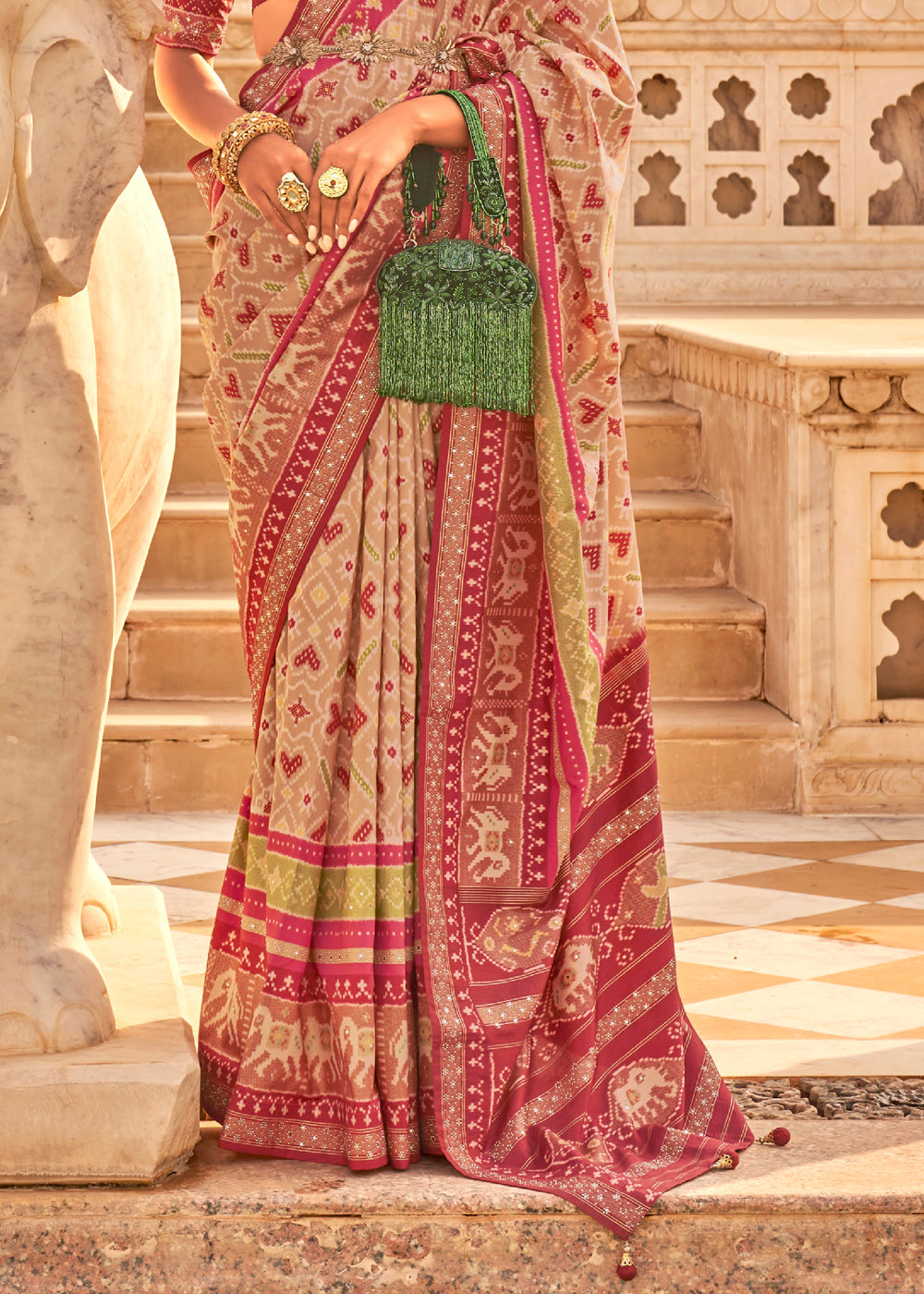 Buy MySilkLove Fuzzy Maroon and Cream Woven Patola Silk Saree Online