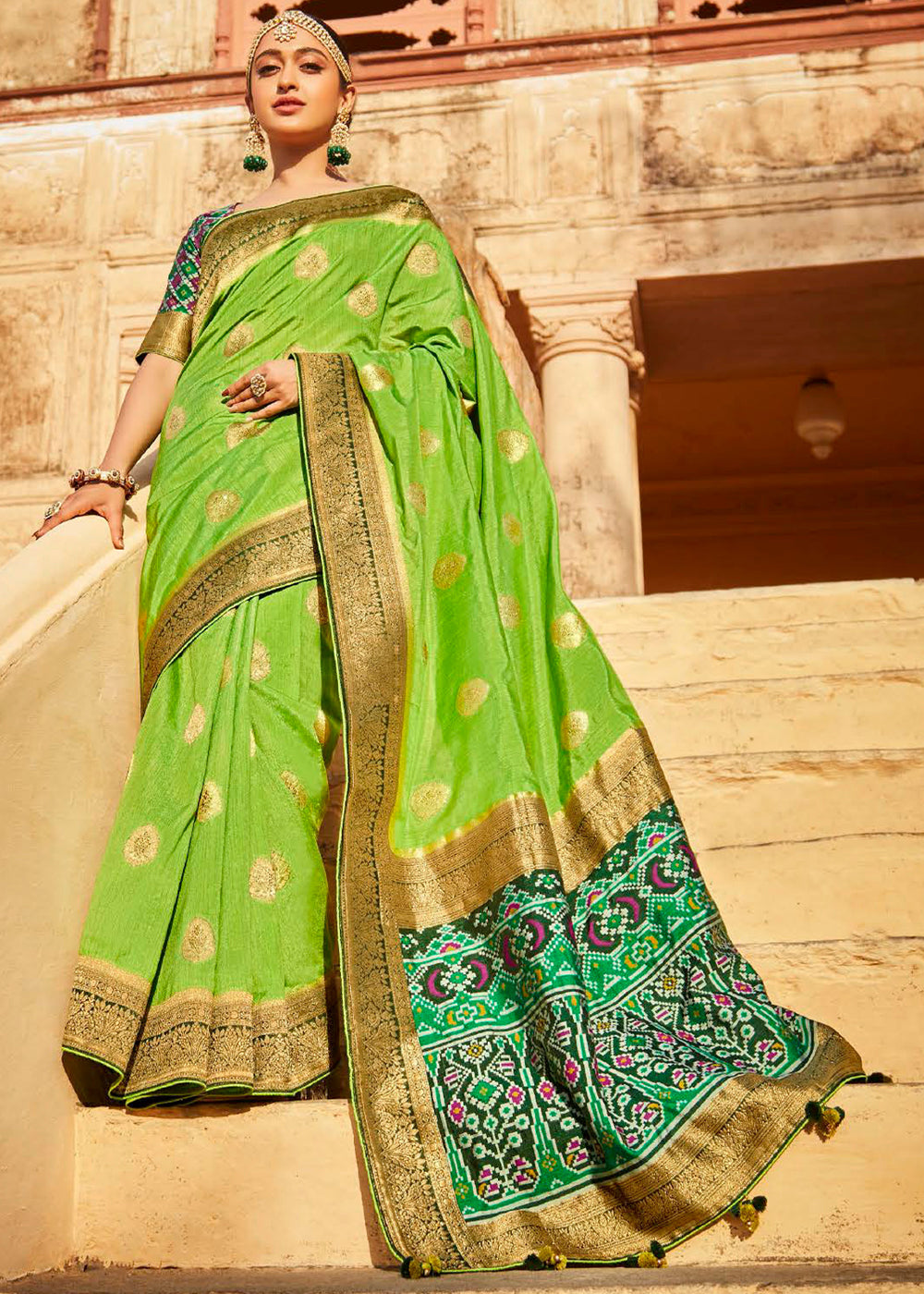 Buy MySilkLove Atlantis Green Woven Patola Designer Silk Saree Online