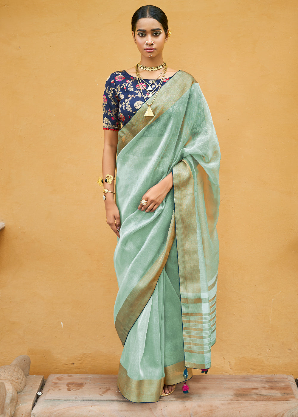 Buy MySilkLove Summer Green Soft Tissue Organza Silk Saree Online