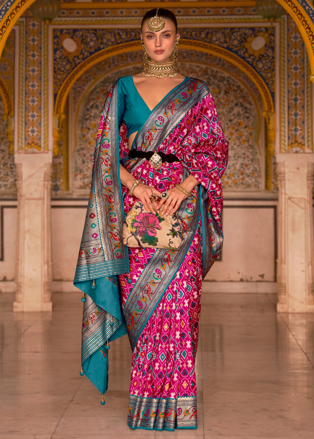 Buy MySilkLove Cerise Pink Woven Patola Paithani Silk Saree Online