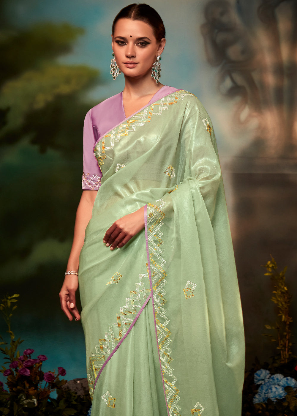 Buy MySilkLove Rainee Green Woven Designer Organza Silk Saree Online