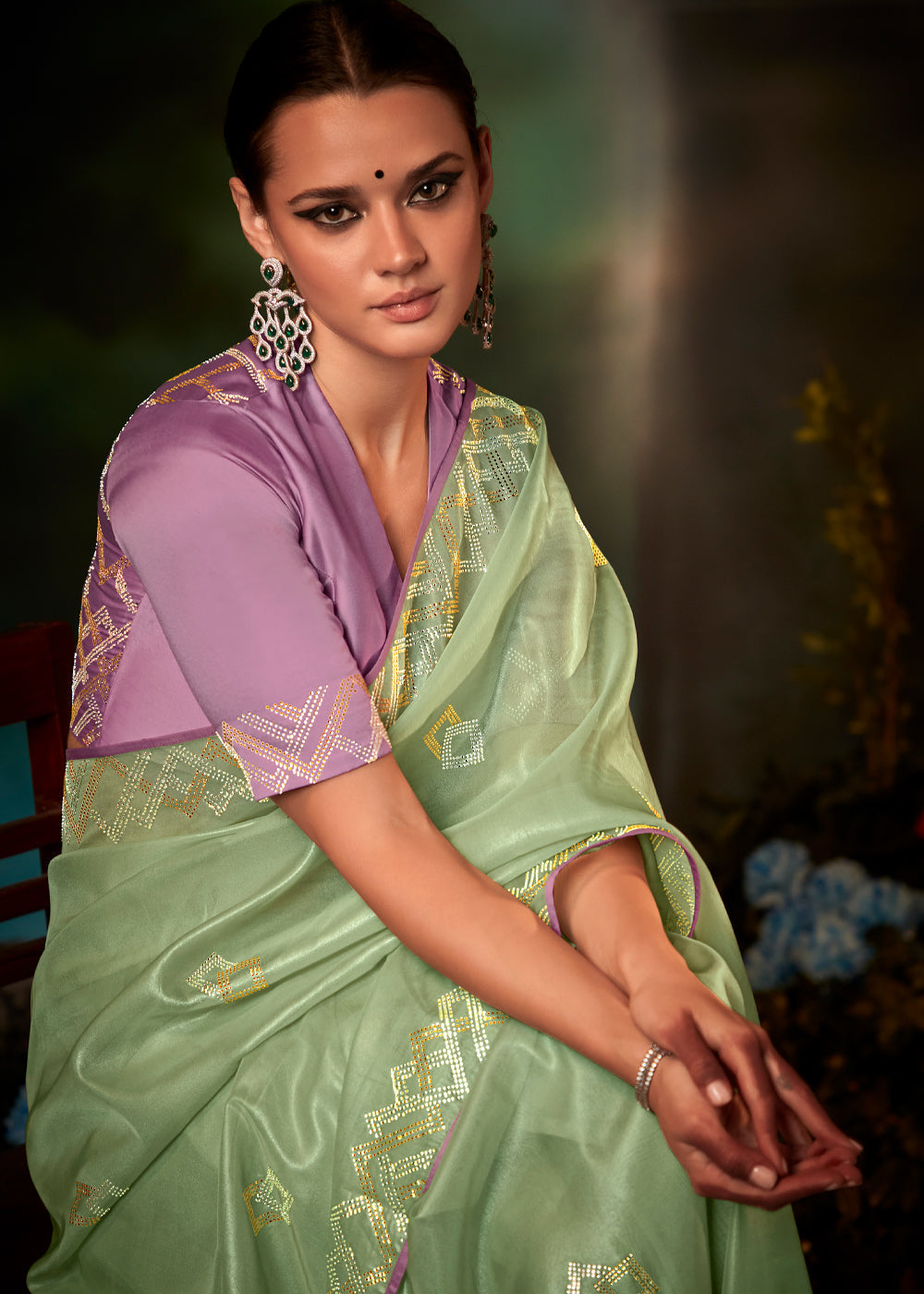 Buy MySilkLove Rainee Green Woven Designer Organza Silk Saree Online