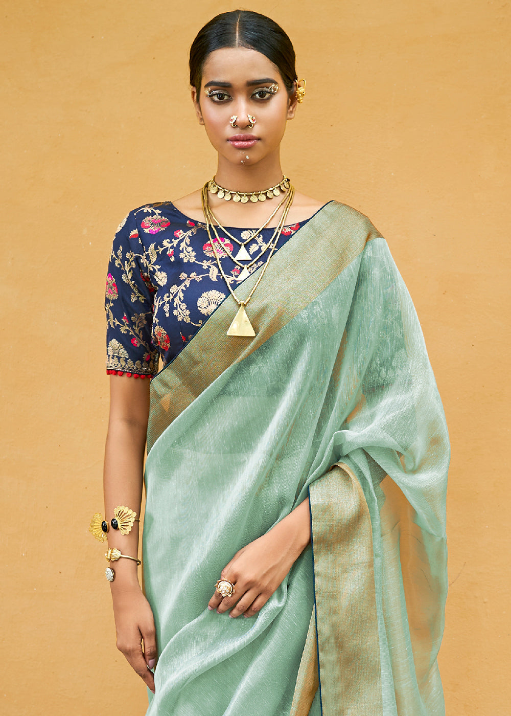 Buy MySilkLove Summer Green Soft Tissue Organza Silk Saree Online