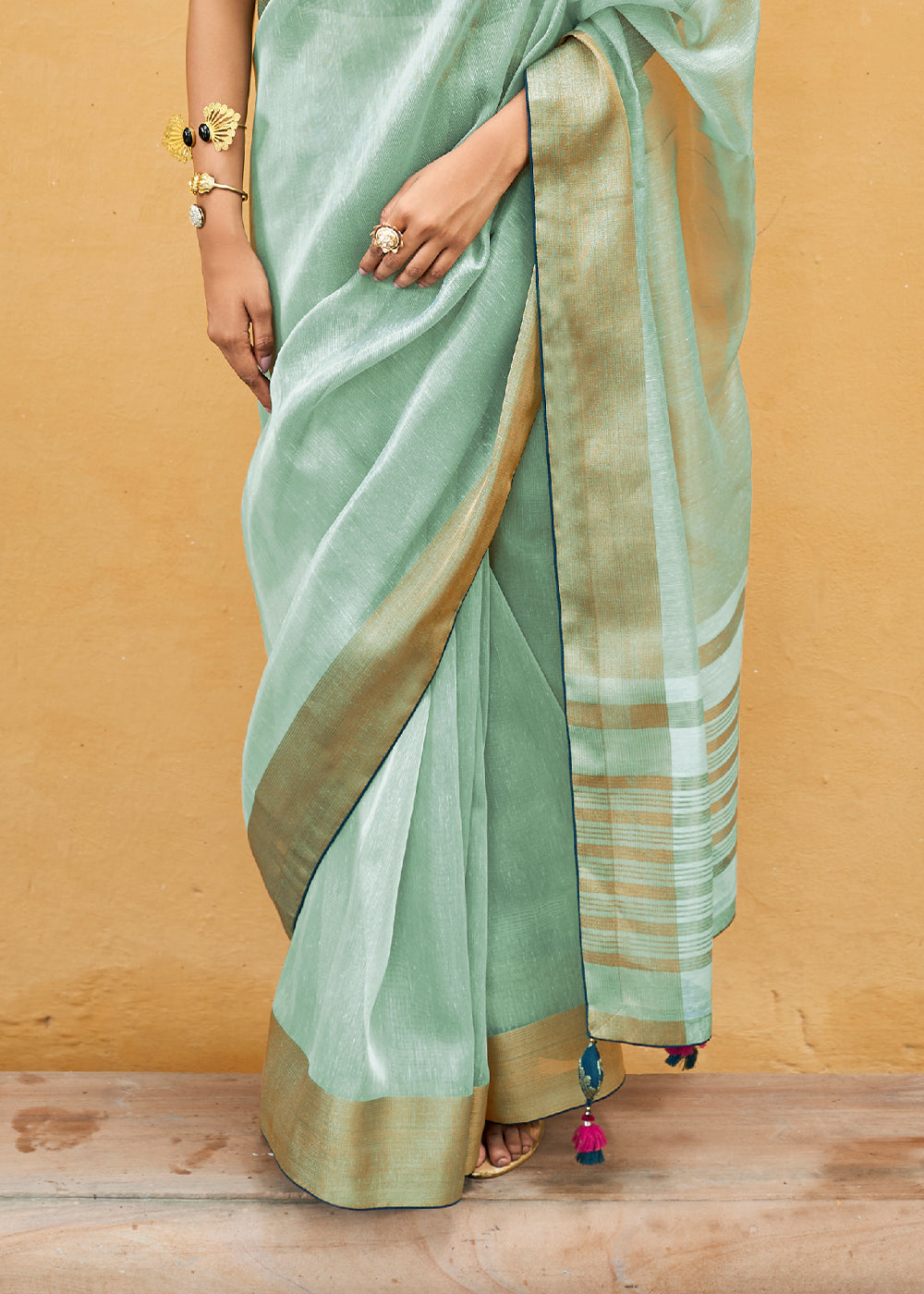 Buy MySilkLove Summer Green Soft Tissue Organza Silk Saree Online