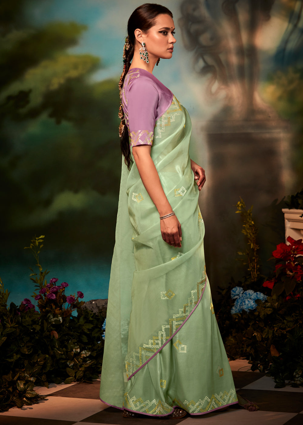 Buy MySilkLove Rainee Green Woven Designer Organza Silk Saree Online