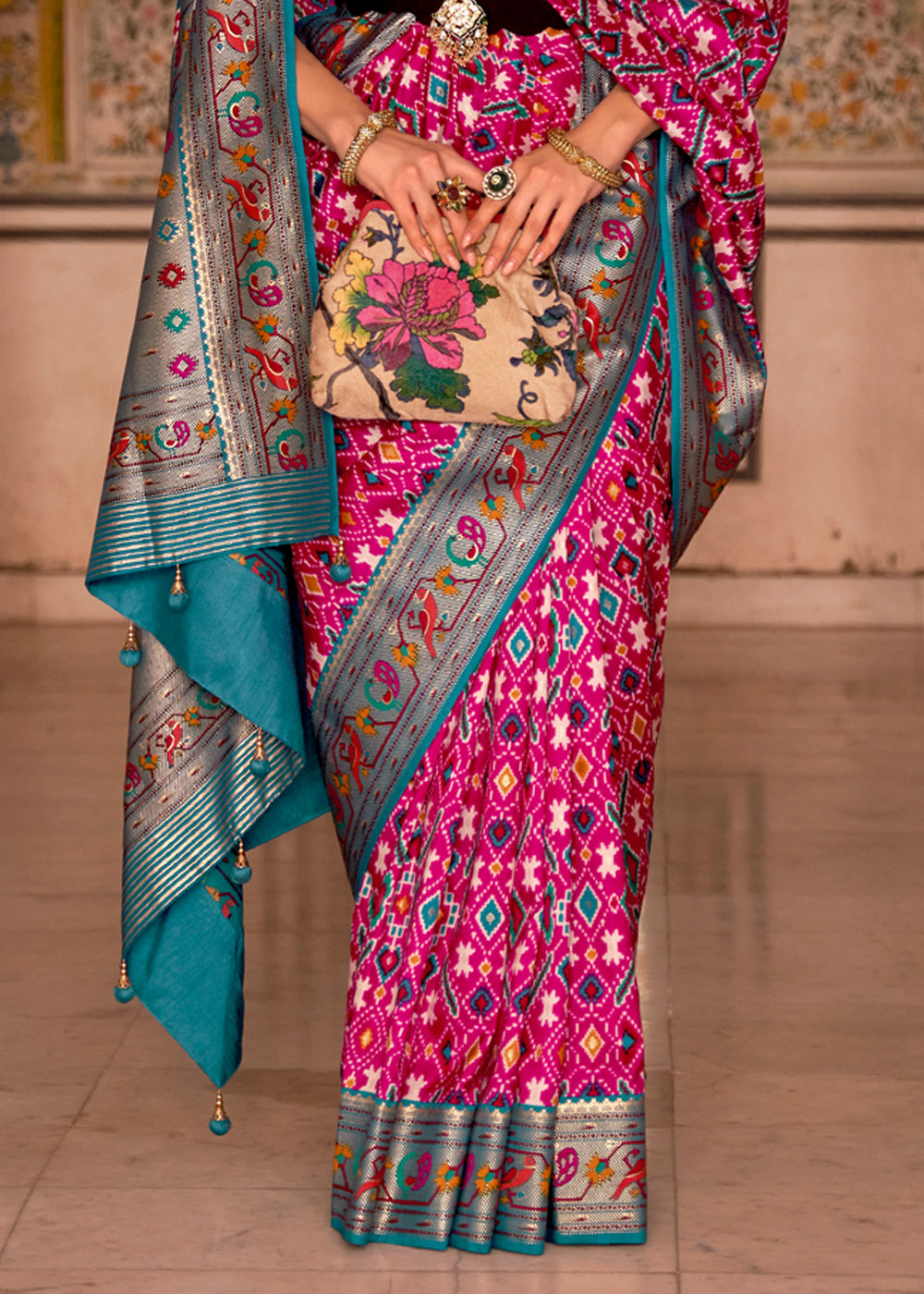 Buy MySilkLove Cerise Pink Woven Patola Paithani Silk Saree Online