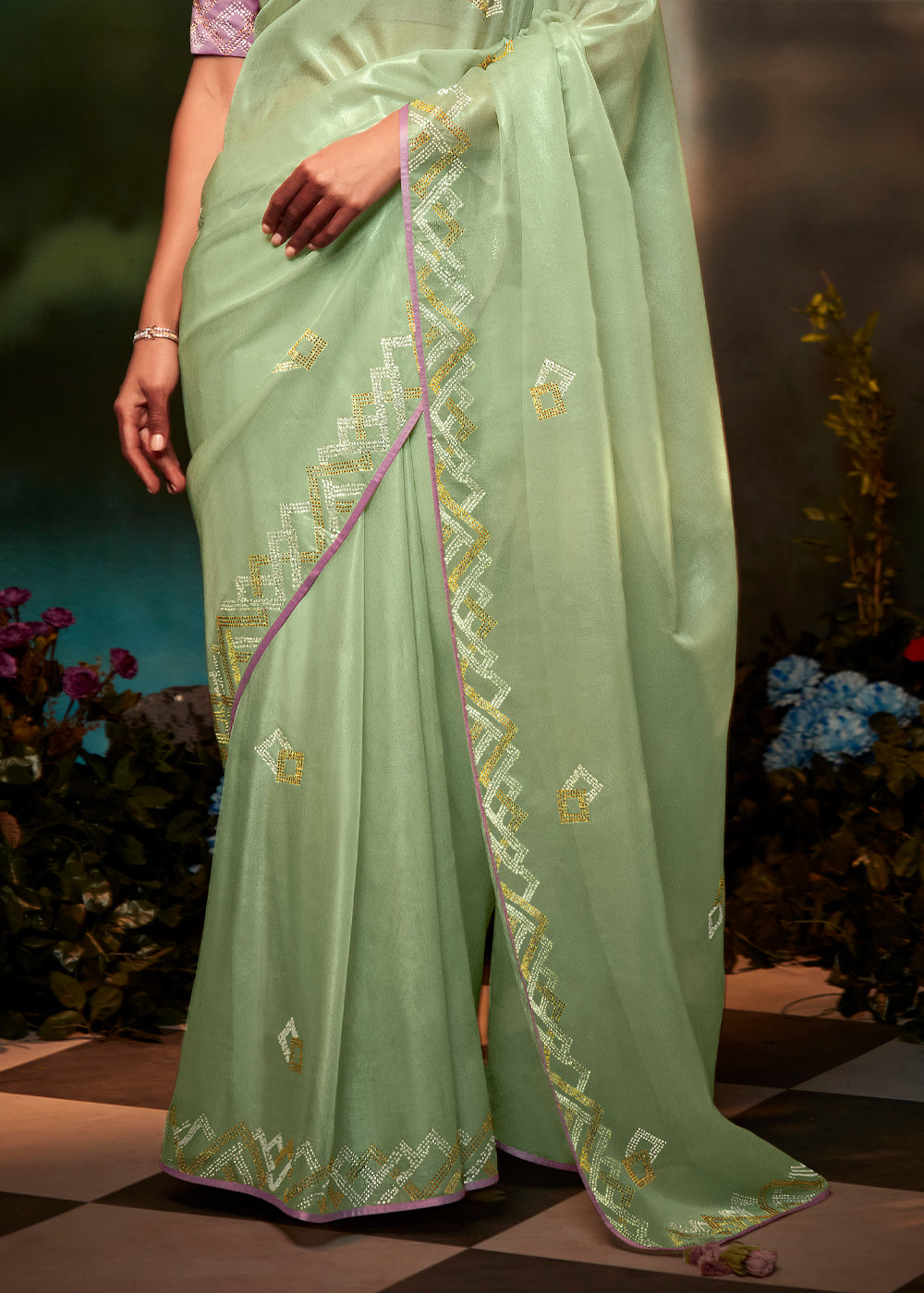 Buy MySilkLove Rainee Green Woven Designer Organza Silk Saree Online