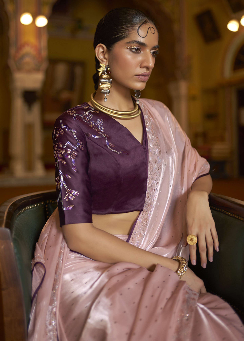 Buy MySilkLove Rose Fog Pink Organza Woven Silk Saree Online