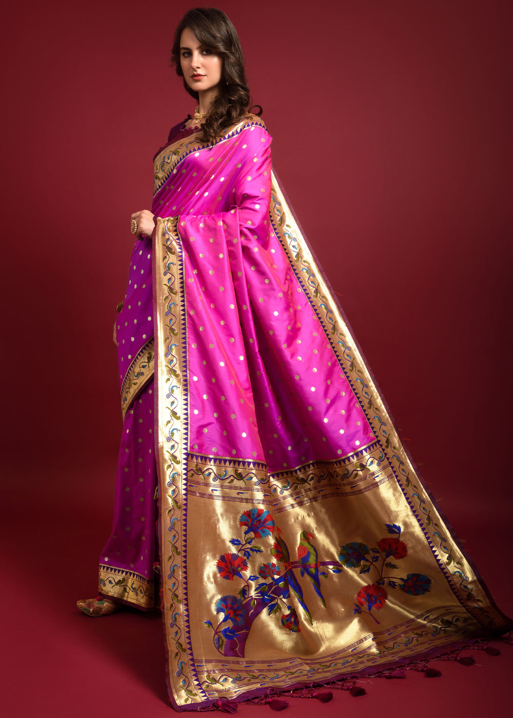 Buy MySilkLove Jazzberry Jam Pink Woven Paithani Silk Saree Online