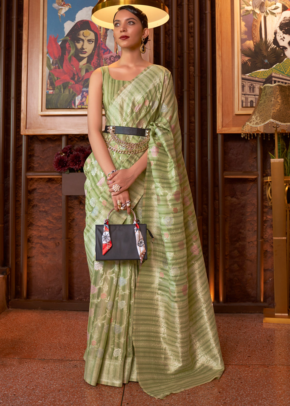 Buy MySilkLove Green Smoke Woven Linen Silk Saree Online