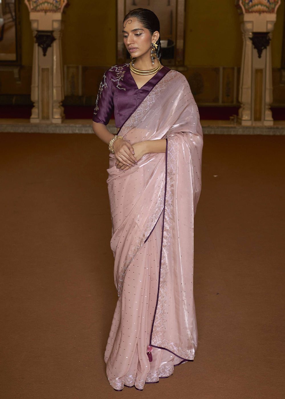 Buy MySilkLove Rose Fog Pink Organza Woven Silk Saree Online