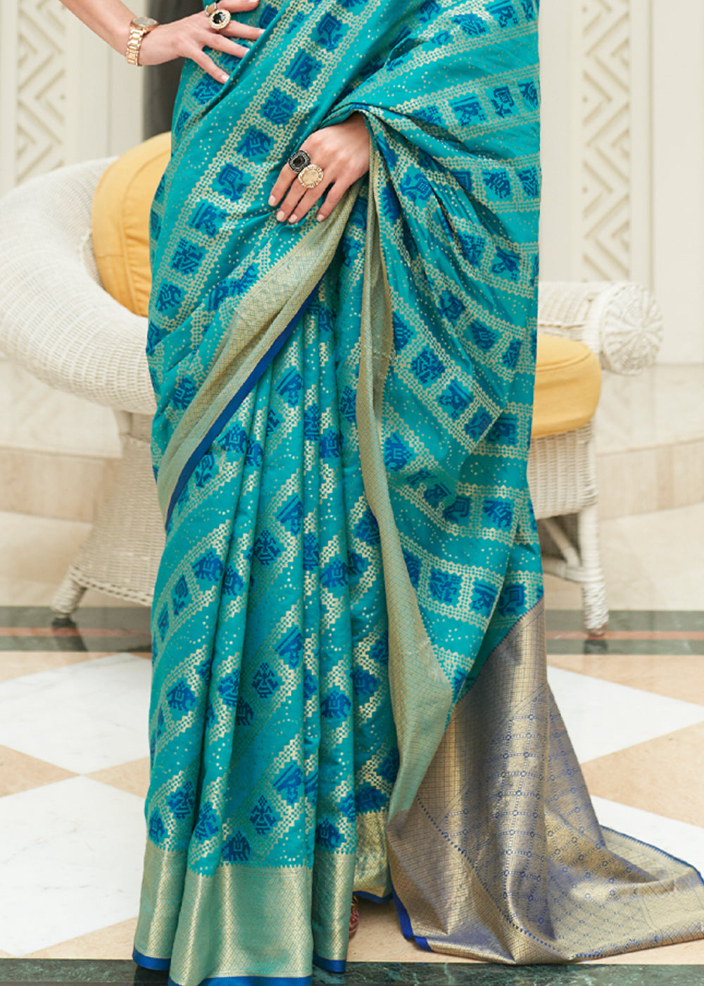 Buy MySilkLove Polished Pine Blue Woven Patola Saree Online
