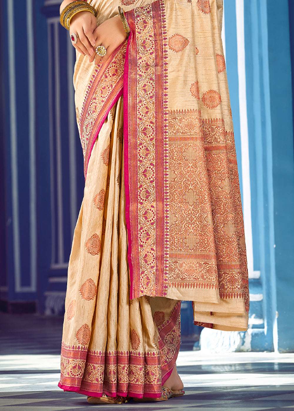 Buy MySilkLove Papaya Whip Cream Woven Banarasi Silk Saree Online
