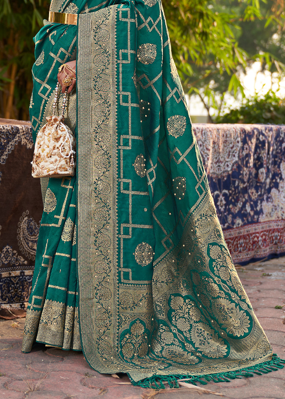 Buy MySilkLove Mineral Green Woven Banarasi Silk Saree Online