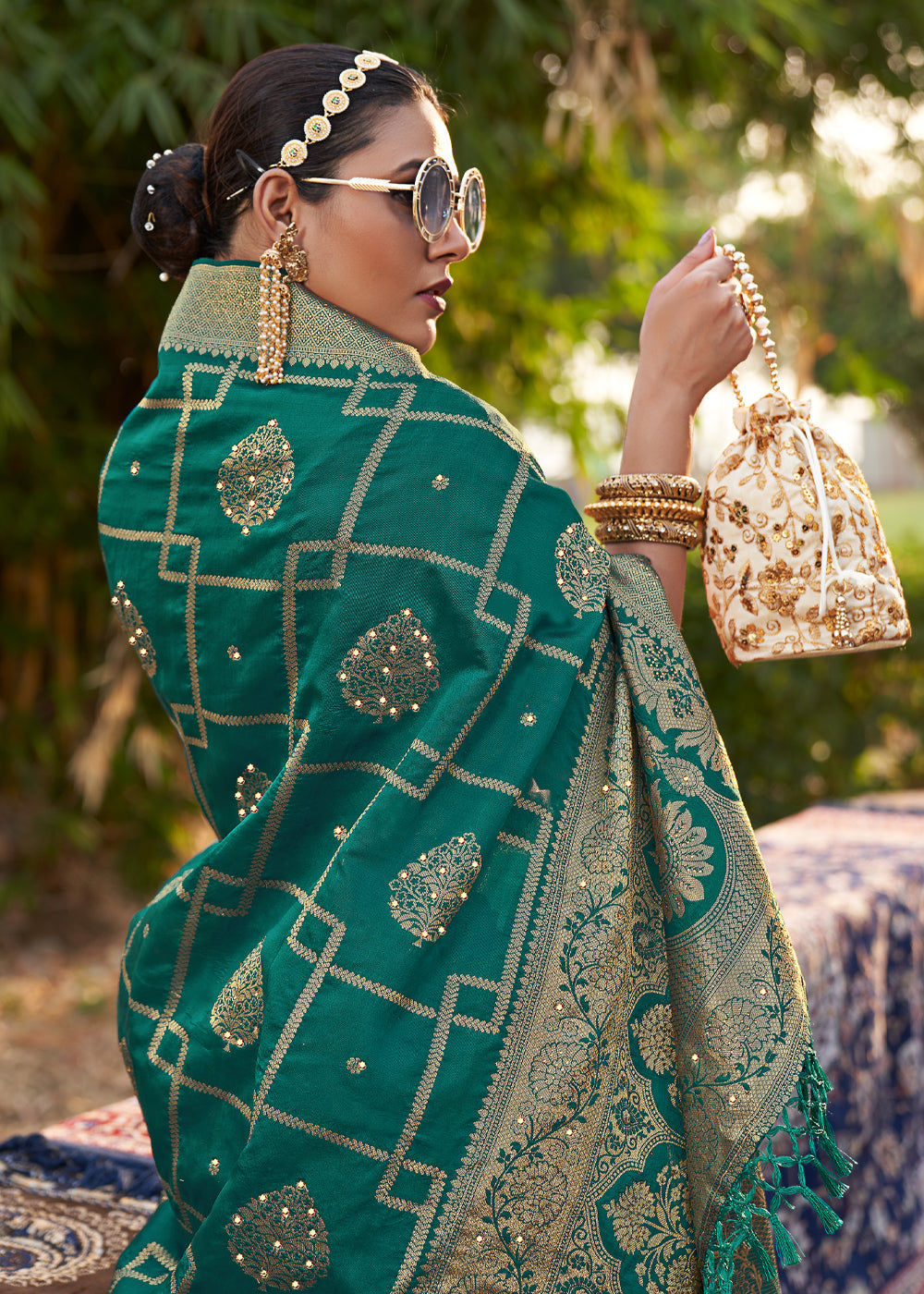 Buy MySilkLove Mineral Green Woven Banarasi Silk Saree Online
