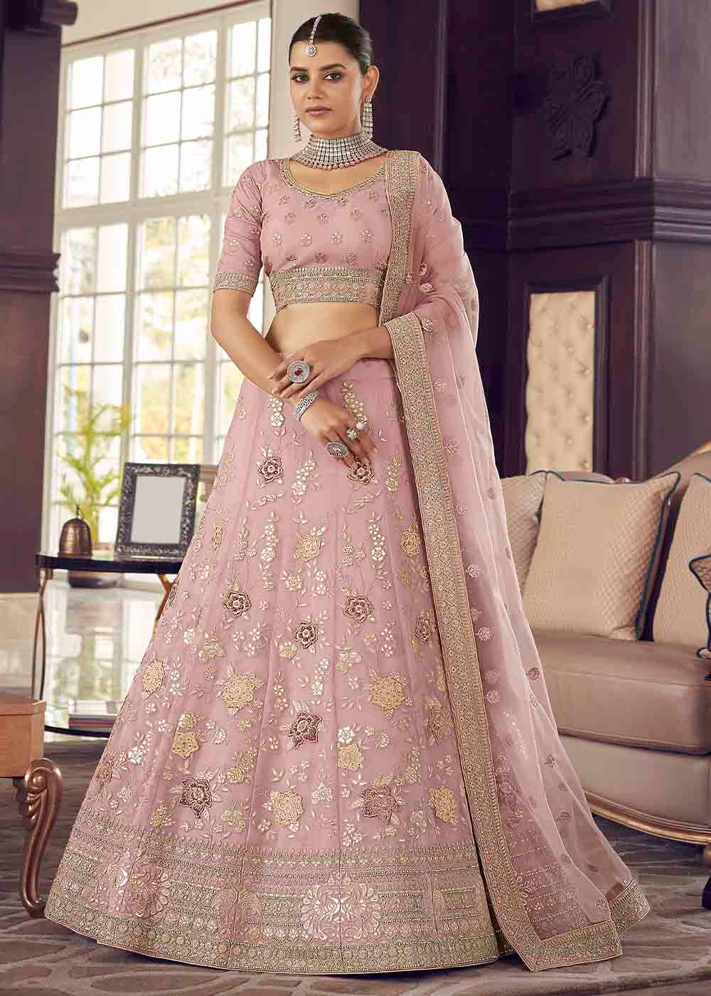Buy MySilkLove Careys Pink Organza Lehenga Choli Online