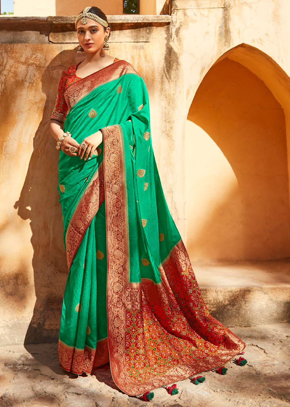 Buy MySilkLove Caribbean Green Woven Patola Designer Silk Saree Online