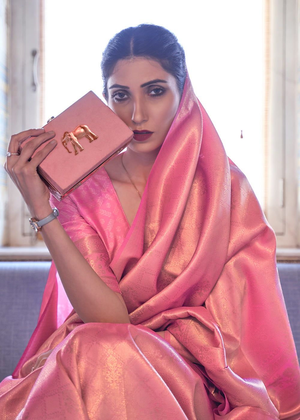 Buy MySilkLove Sea Pink Woven Kanjivaram Silk Saree Online