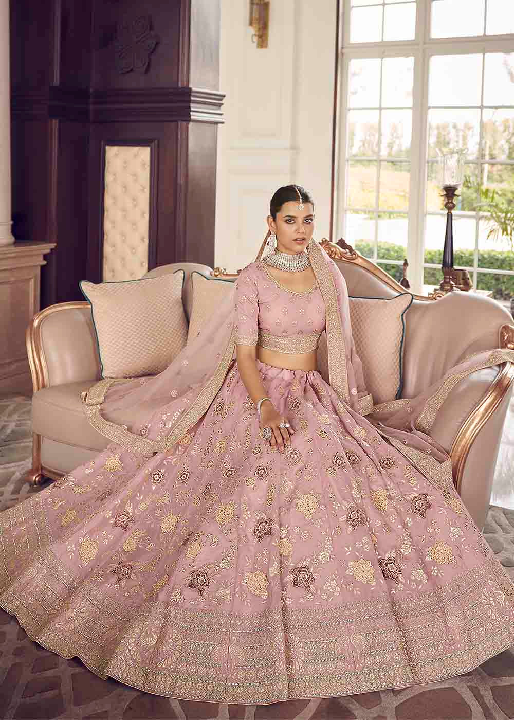 Buy MySilkLove Careys Pink Organza Lehenga Choli Online