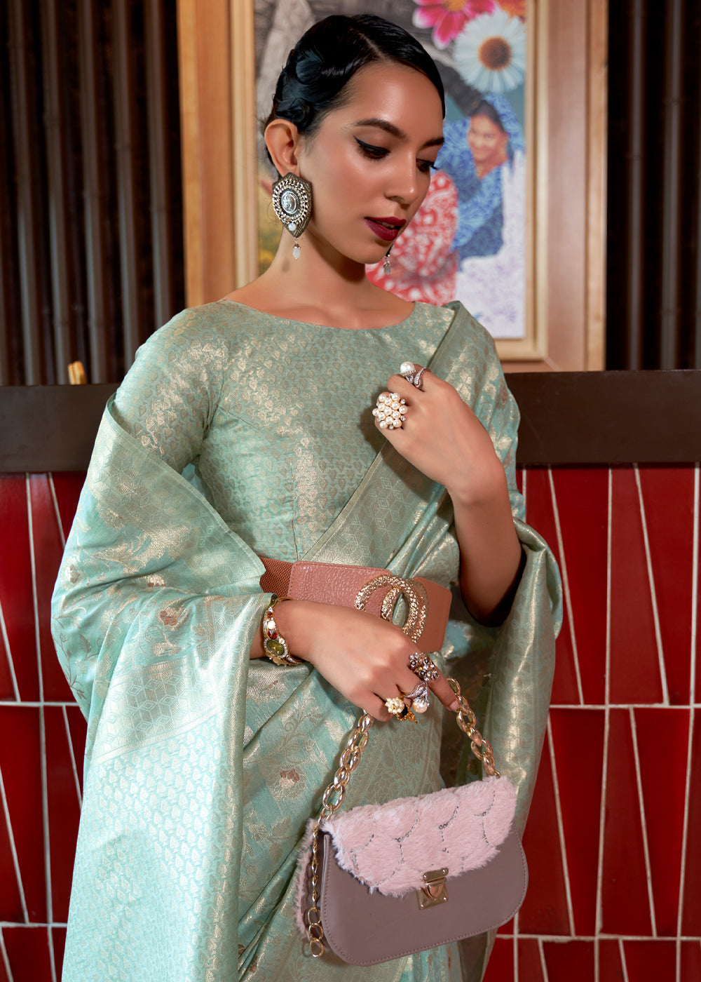 Buy MySilkLove Bay Leaf Green Tussar Woven Silk Saree Online