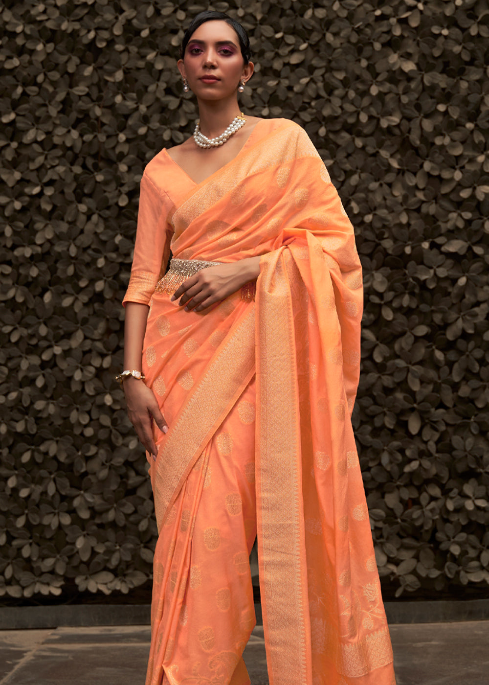 Buy MySilkLove Atomic Orange Woven Banarasi Chiffon Saree Online