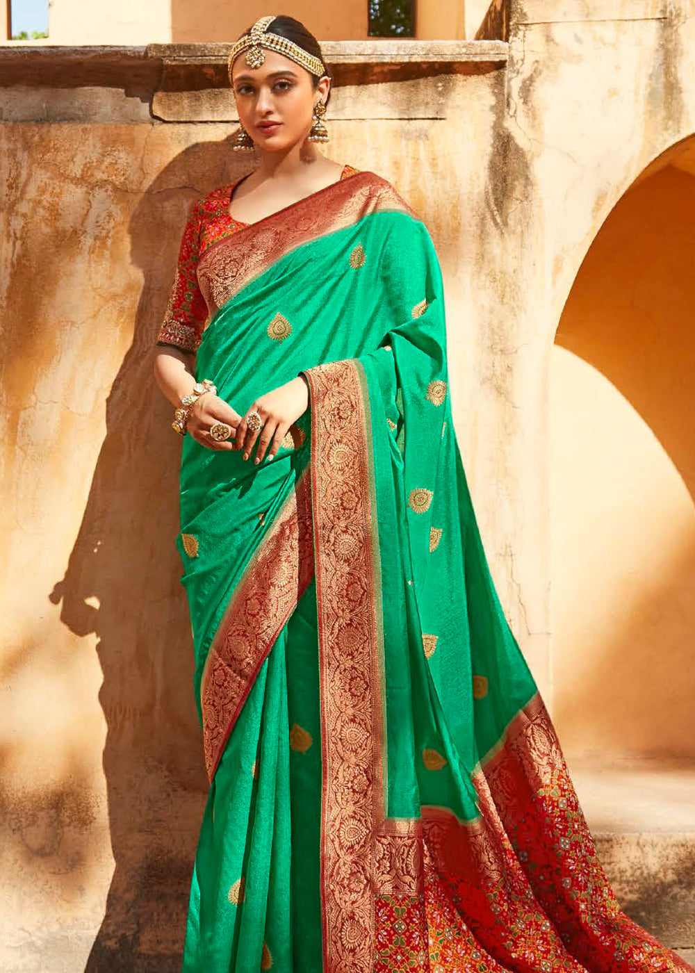 Buy MySilkLove Caribbean Green Woven Patola Designer Silk Saree Online