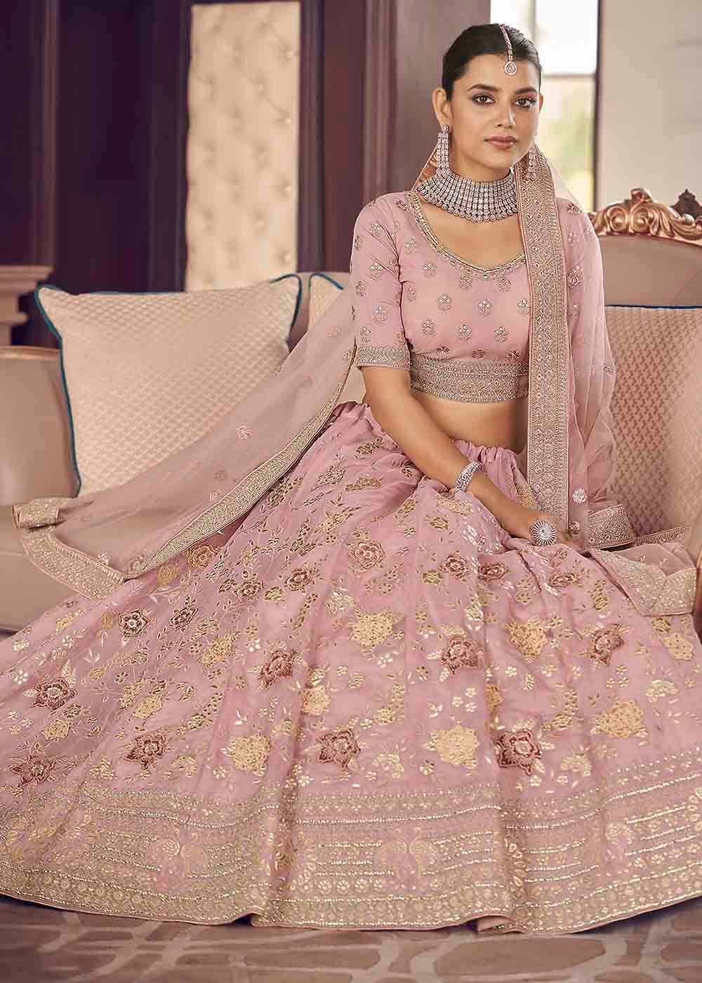 Buy MySilkLove Careys Pink Organza Lehenga Choli Online