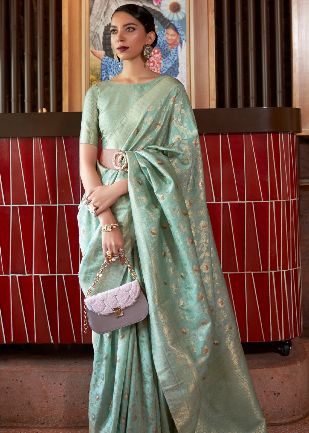 Buy MySilkLove Bay Leaf Green Tussar Woven Silk Saree Online