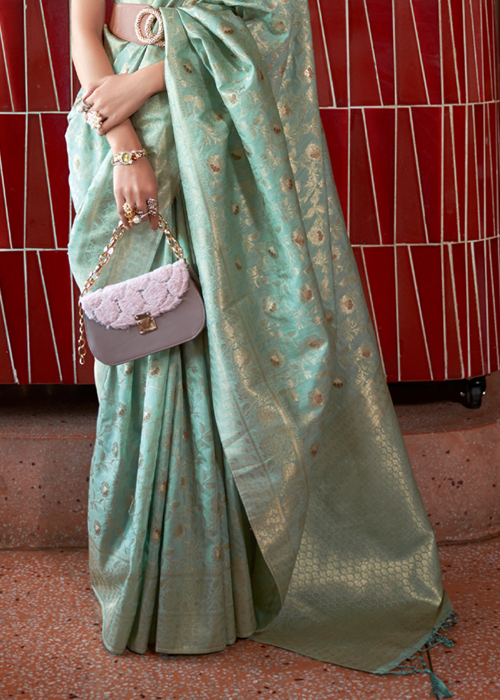 Buy MySilkLove Bay Leaf Green Tussar Woven Silk Saree Online
