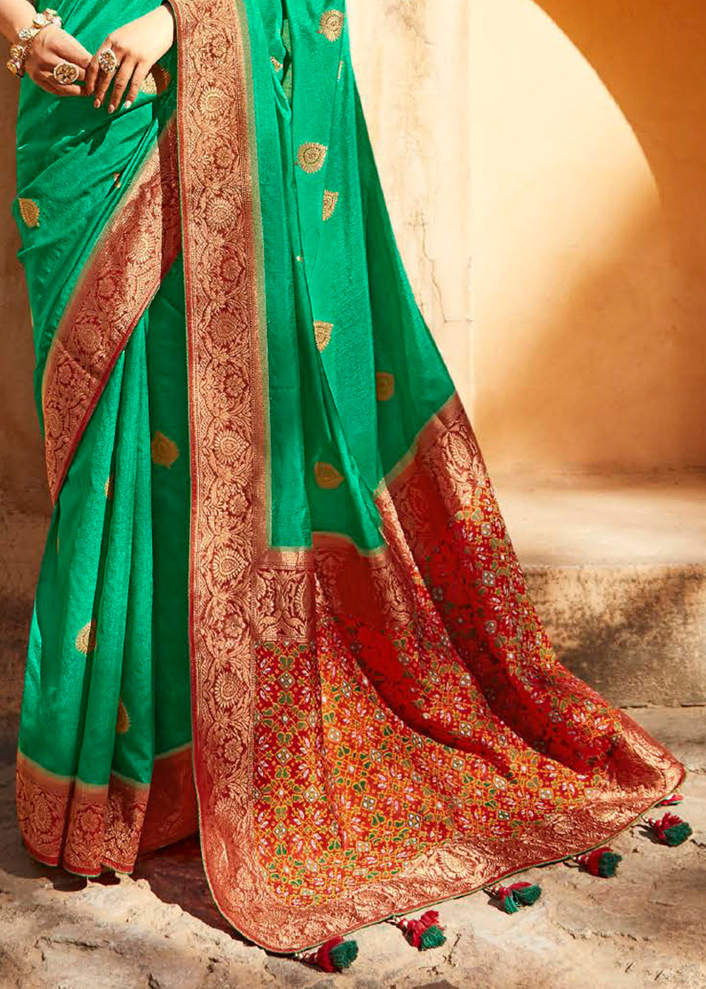Buy MySilkLove Caribbean Green Woven Patola Designer Silk Saree Online