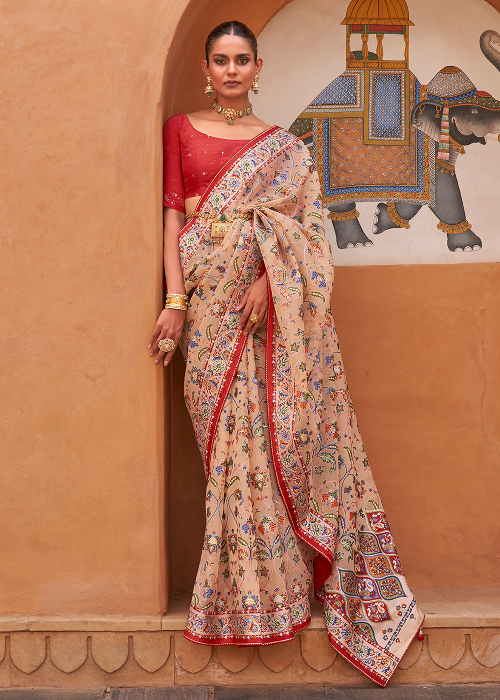 Buy MySilkLove Manhattan Brown Patola Printed Tissue Silk Saree Online