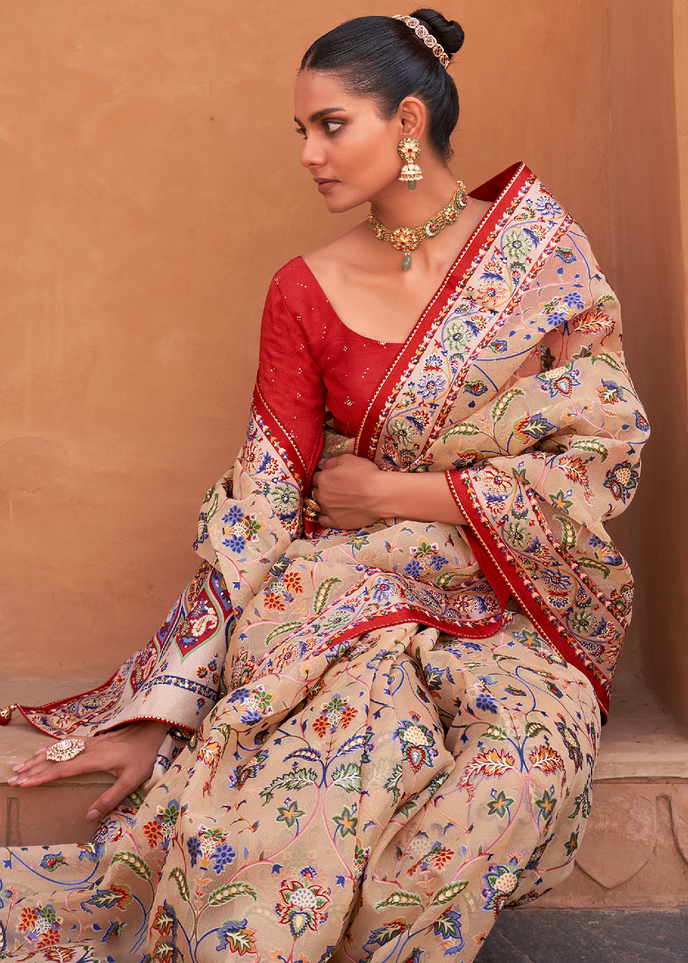Buy MySilkLove Manhattan Brown Patola Printed Tissue Silk Saree Online