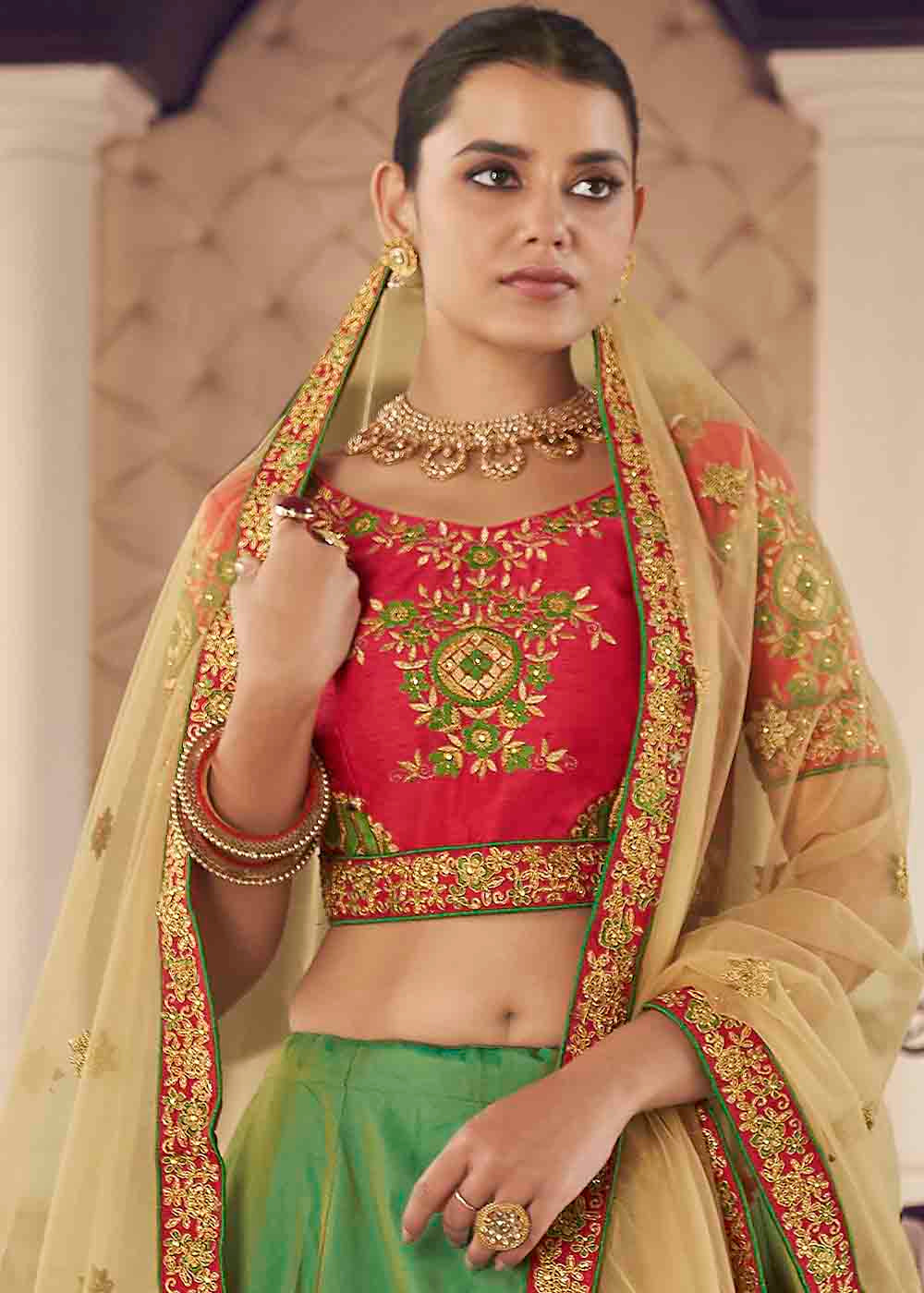 Buy MySilkLove Asparagus Green Silk Lehenga Choli Online