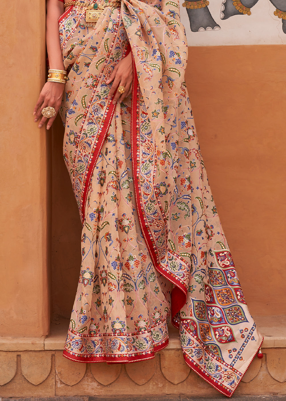 Buy MySilkLove Manhattan Brown Patola Printed Tissue Silk Saree Online