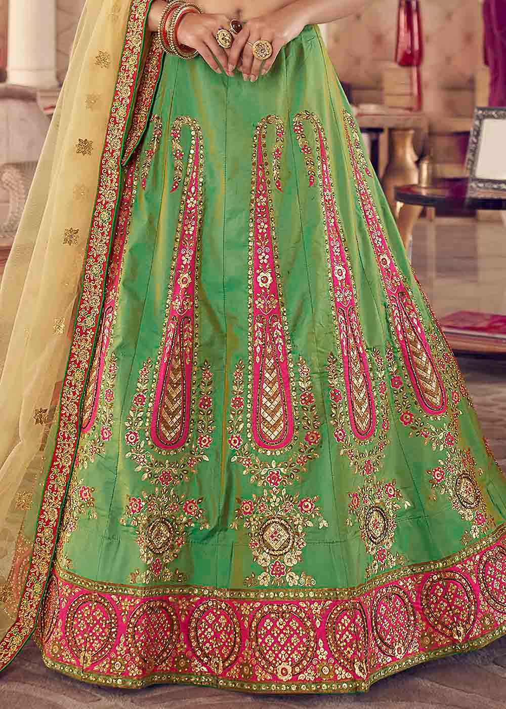 Buy MySilkLove Asparagus Green Silk Lehenga Choli Online