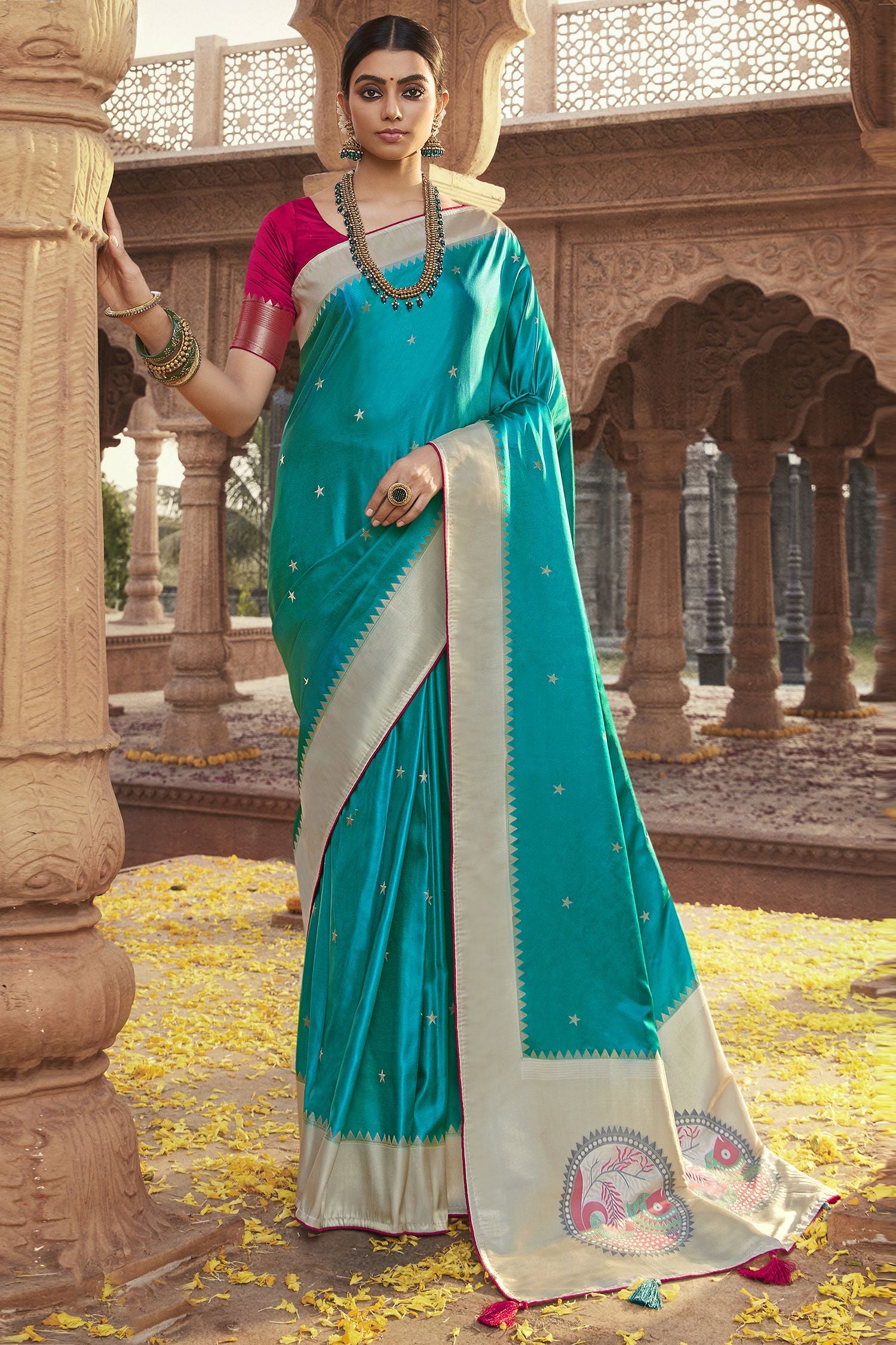 Buy MySilkLove Scooter Blue Designer Banarasi Satin Silk Saree Online