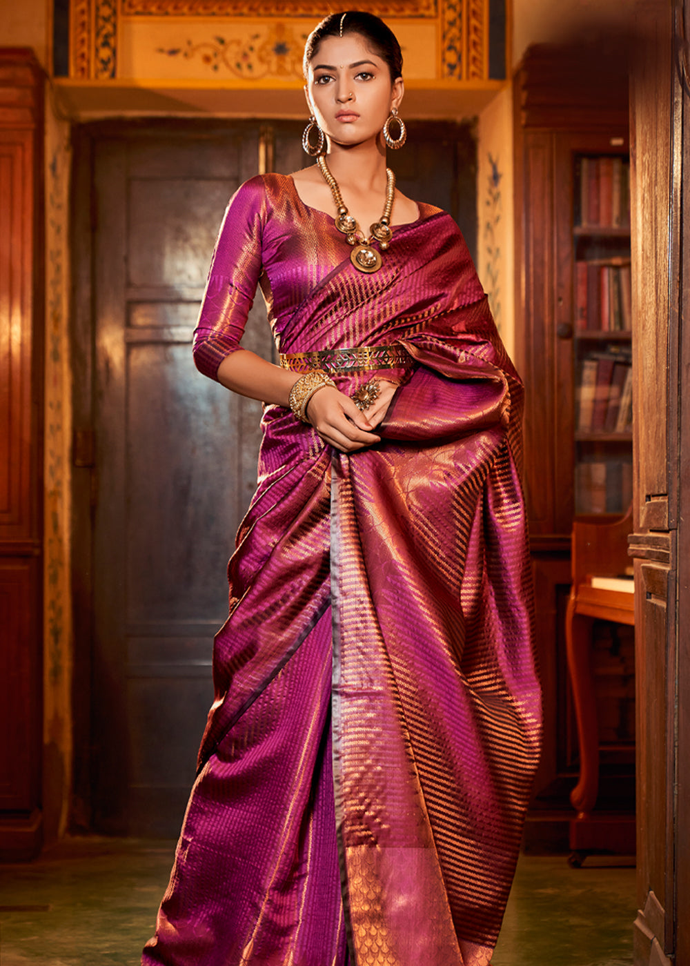 Buy MySilkLove Big Dip O Ruby Purple Zari Woven Kanjivaram Silk Saree Online