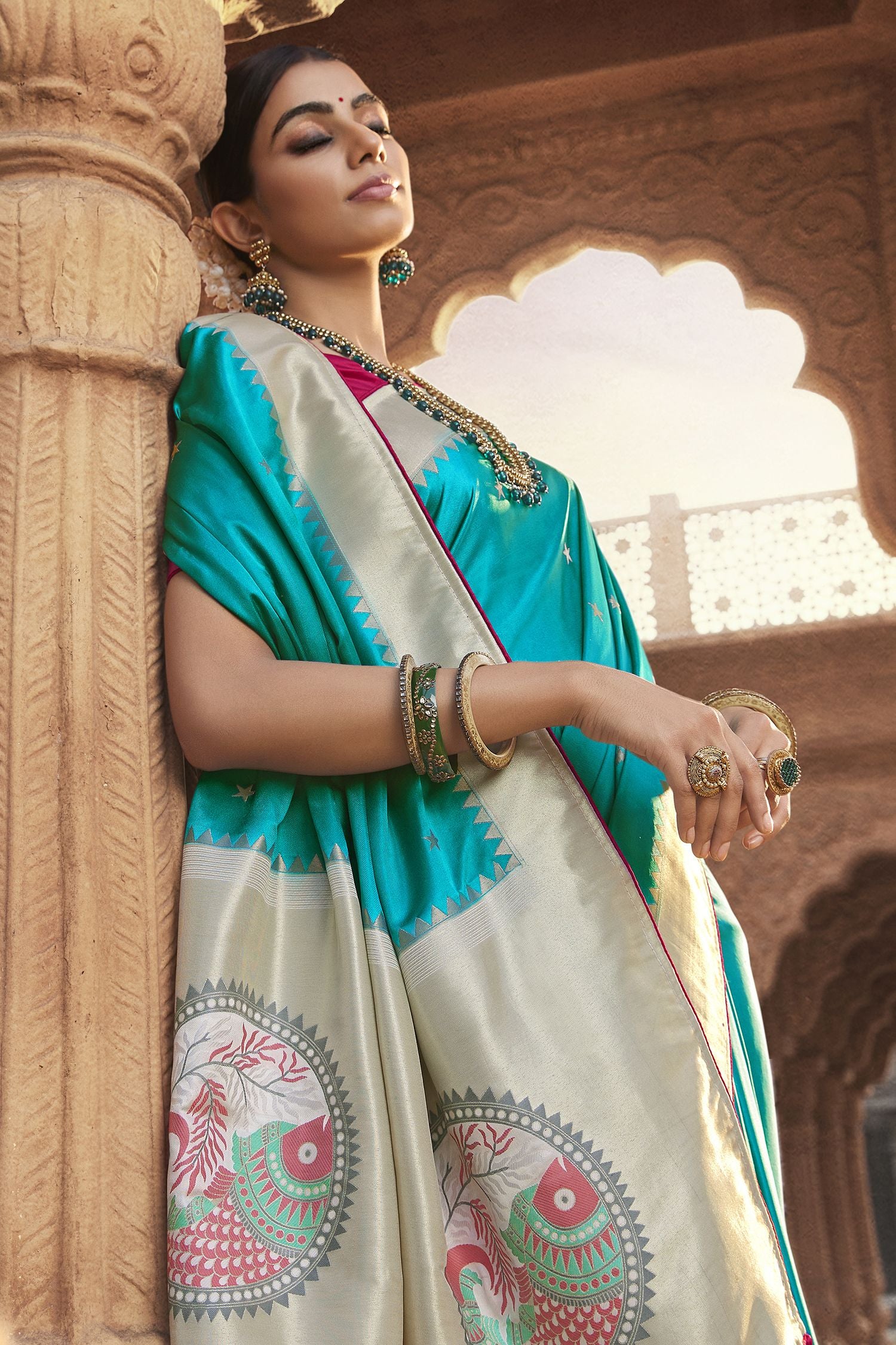 Buy MySilkLove Scooter Blue Designer Banarasi Satin Silk Saree Online