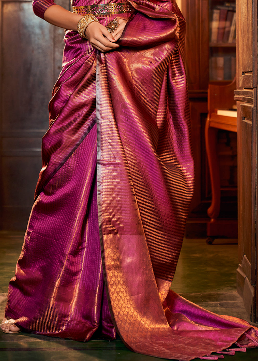 Buy MySilkLove Big Dip O Ruby Purple Zari Woven Kanjivaram Silk Saree Online