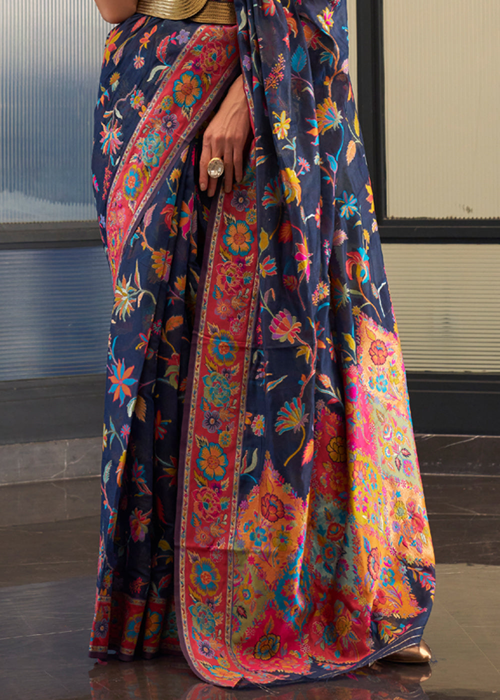 Buy MySilkLove Calypso Blue Jamewar Kashmiri Cotton Silk Saree Online