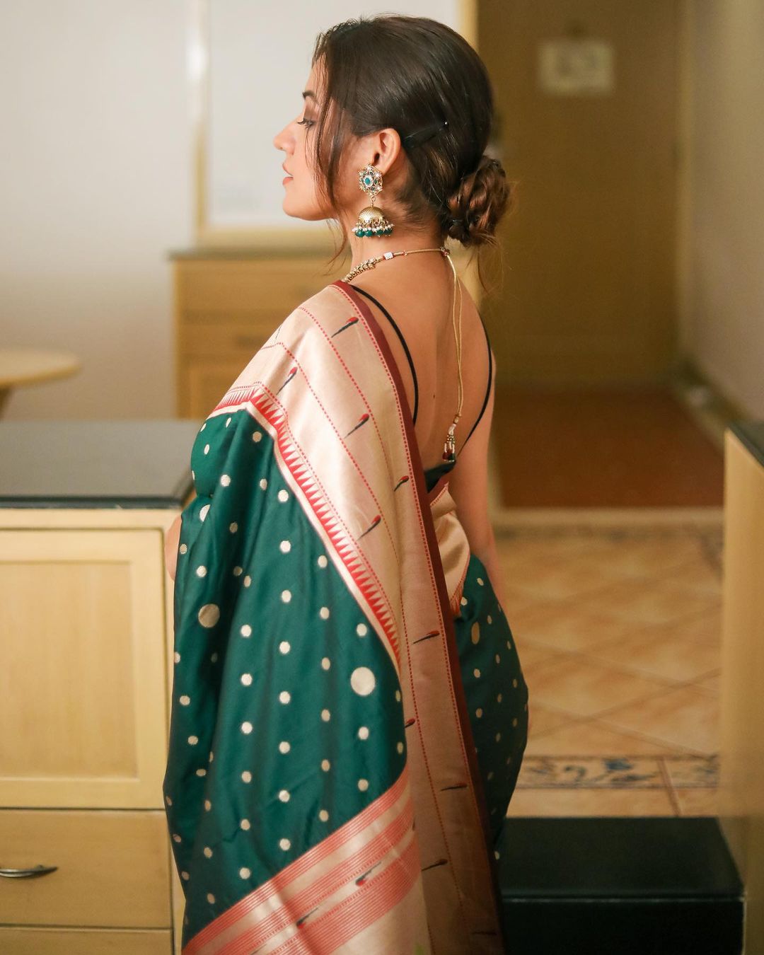 Buy MySilkLove Spring Leaves Green Polka Paithani Woven Silk Saree Online