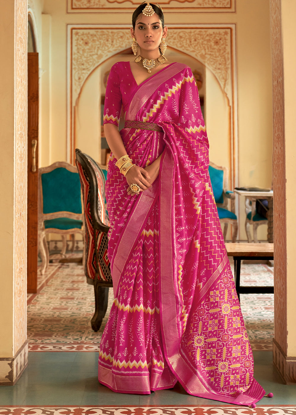Buy MySilkLove Strawberry Pink Designer Patola Silk Saree Online