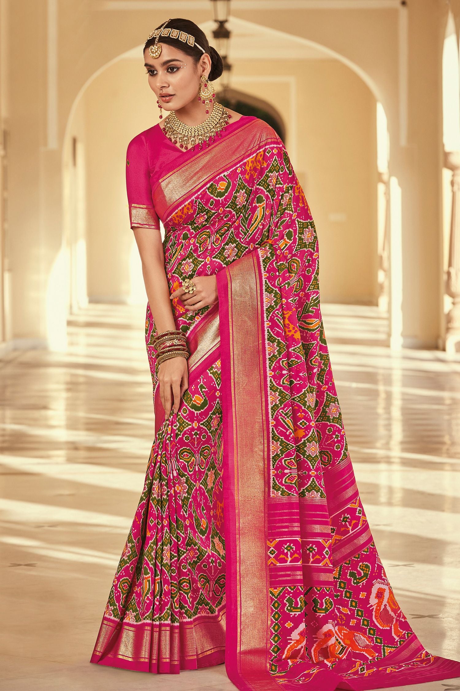 Buy MySilkLove Cabaret Pink Patola Printed Art Silk Saree Online