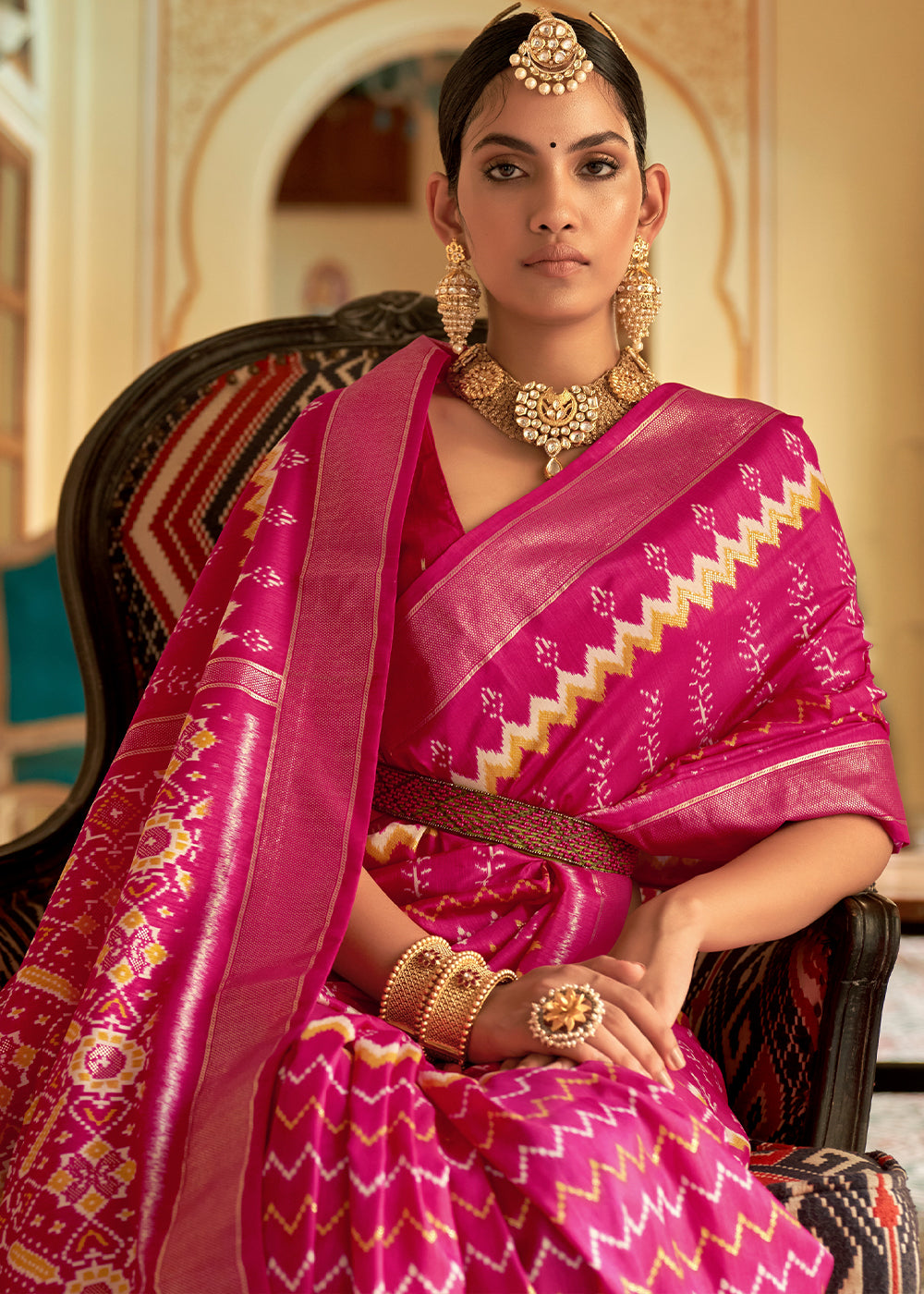 Buy MySilkLove Strawberry Pink Designer Patola Silk Saree Online