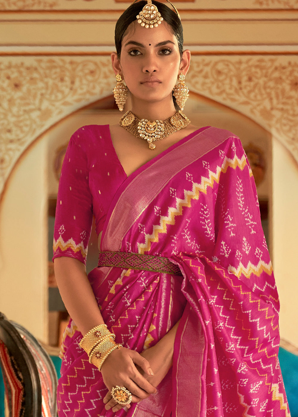Buy MySilkLove Strawberry Pink Designer Patola Silk Saree Online